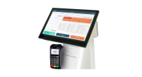 Touch screen cash register with integrated POS terminal.
